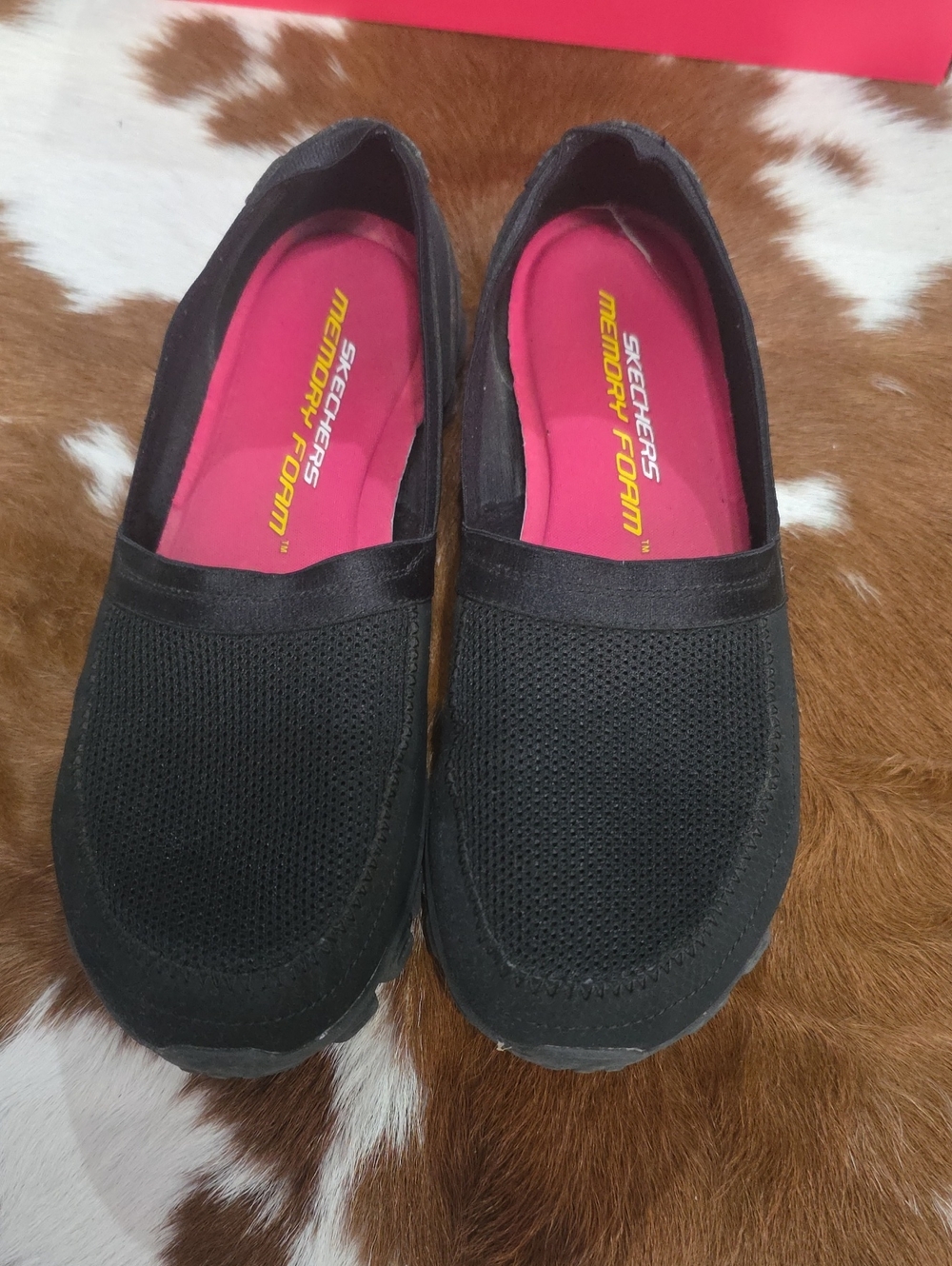 Skechers Women's Black Slip-On Flats with Pink Memory Foam Insole